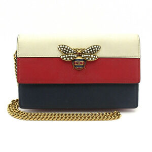 GUCCI Queen Margaret Wallet on Chain Bee Bijou White Red Blue